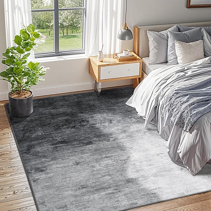 Washable Rug 6x9 Area Rugs for Living Room - Stain Resistant Non-Slip Backing Boho Rug for Bedroom,Durable & Ultra-Thin Vintage Large Area Rug(6x9,Gray)