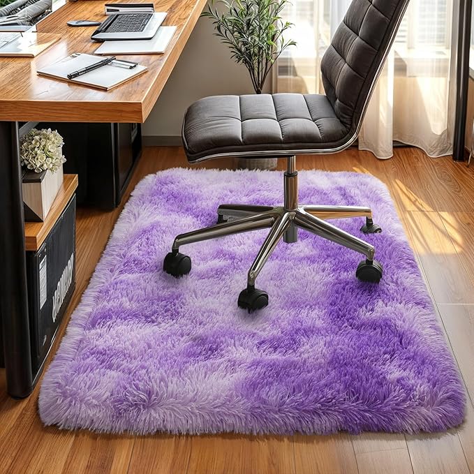 Purple 2x3 Fluffy Area Rug for Girls Bedroom, Kids Playroom, Nursery Room, Teen Living Room, Dorm, Baby Room Decor