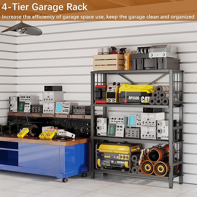 GIOTORENT 4-Wire Heavy-Duty Shelf, Standing Storage Shelves, Metal Shelving Unit Pantry Rack, 1200LB Load Capacity, for Garage Kitchen Organizer (Black)