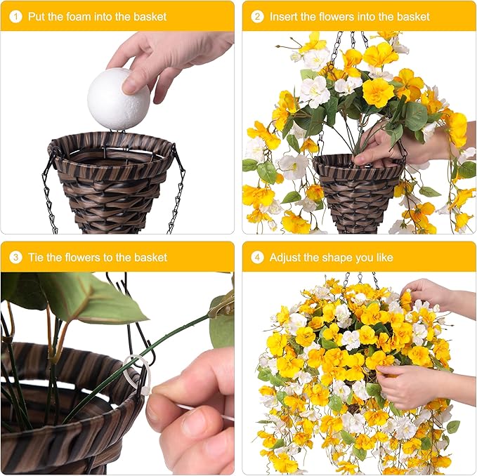 Ivydale Artificial Fake Fall Hanging Flowers Plants Basket for Outdoor Decoration, Fake Hibiscus Vines UV Resistance Look Real Silk Flowers for Home Patio Porch Balcony Garden Yard Wedding, Mix