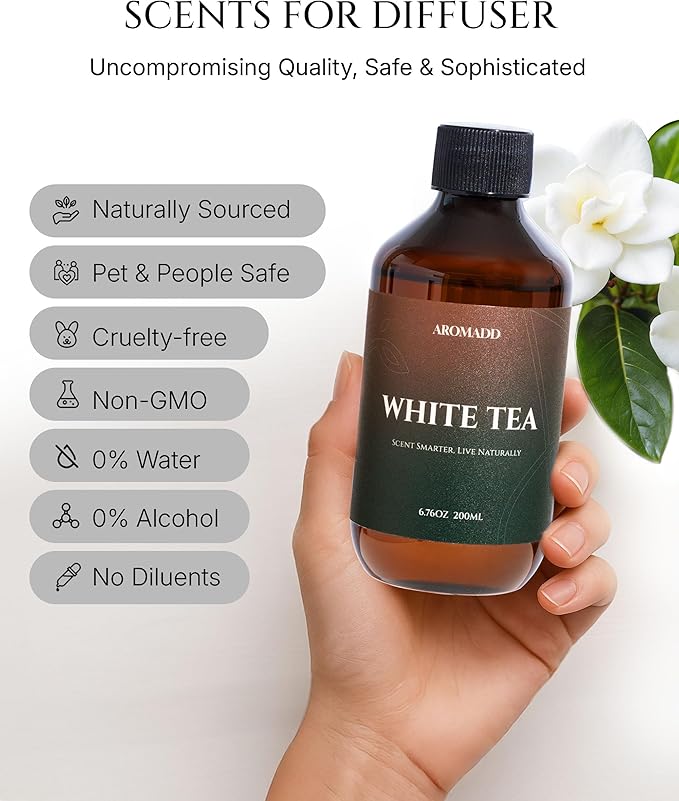 Aromadd Hotel Scents Diffuser Oil White Tea, Luxury Essential Oils for Waterless Diffuser, Aromatherapy Hotel Diffuser Oil for Home & Office, Long-Lasting Air Freshener - 6.76 fl oz (200 mL)