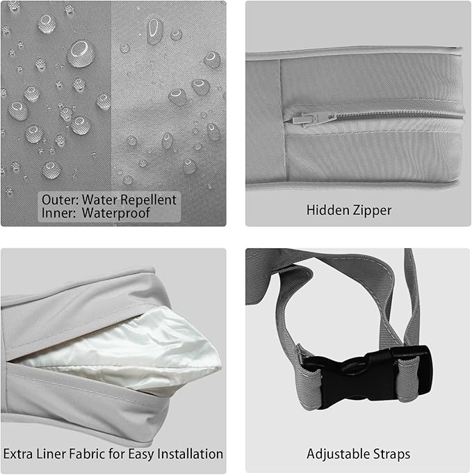 Outdoor Deep Seat Cushion Set 24" x 24", Water Repellent & Fade Resistant Cushion for Patio Furniture, Back & Seat Cushion with Removable Covers for Sofa, Couch, Light Grey