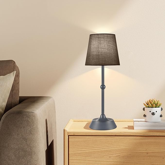 Set of 2 LED Cordless Table Lamp,Rechargeable 6000mA Battery Operated Portable Grey Desk Lamp,Dimmable Touch Control Table Lamp, for Restaurant/Patio/Outdoor.(LED Bulb Included)