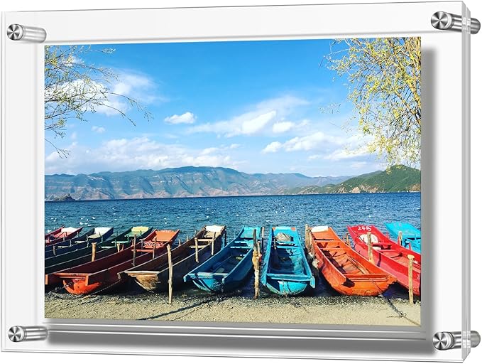 AMEITECH Acrylic Floating Picture Frame, 11x14 Double Panel Clear Wall Mount Document Certificate Frames (Inner Max Size is 9 x12.5 inch)