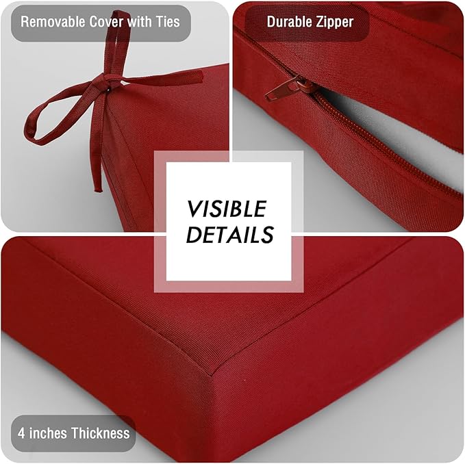 idee-home Outdoor Cushions for Patio Furniture, Outdoor Seat Cushion, Waterproof Couch Hampton Bay Deep Seat Replacement Chair Cushions for Garden Lawn Backyard Deck, 24 x 26 Red
