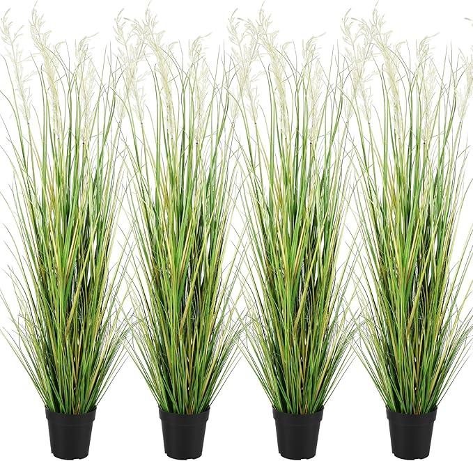 Jexine 4 Pcs 5 ft Tall Artificial Grass Plant Potted Artificial Greenery Floor Plants Faux Pampas Grass Tall in Pot for Housewarming Gift House Garden Bathroom Lobby Outdoor Decoration