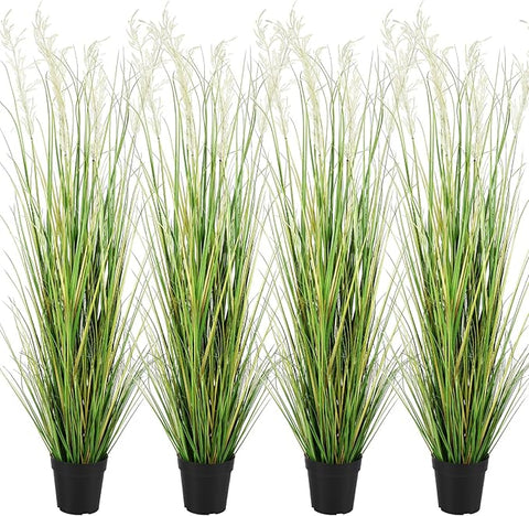 Jexine 4 Pcs 5 ft Tall Artificial Grass Plant Potted Artificial Greenery Floor Plants Faux Pampas Grass Tall in Pot for Housewarming Gift House Garden Bathroom Lobby Outdoor Decoration