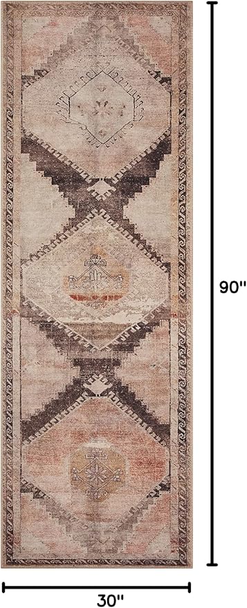 Loloi Wynter Collection WYN-08 Graphite/Blush 2'-6" x 7'-6" Runner Rug, .13" Thick, Area Rug, Soft, Durable, Printed, Vintage Inspired, Low Pile, Non-Shedding, Easy Clean, Living Room Rug