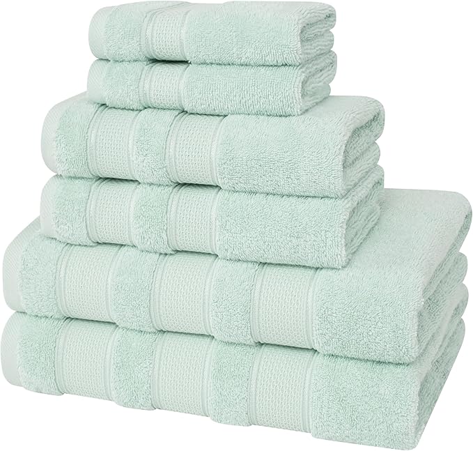 American Soft Linen Salem Turkish Bath Towel Set, 100% Cotton 600 GSM 6 Piece Towels for Bathroom, 2 Bath Towels 2 Hand Towels 2 Washcloths, Mint