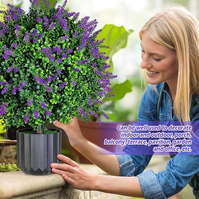 Set of 2 Pack Large Artificial Plants Lavender Topiary Ball Tree, 21" Tall Outdoor Simulated Potted Bushes UV Resistant, Faux Lavender Shrubs Suitable for Indoor, Front Porch, Home Garden Decor
