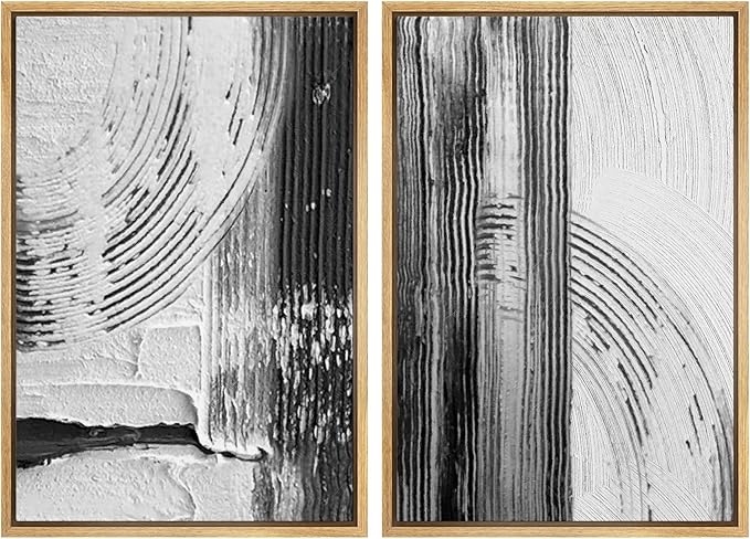SIGNWIN Framed Canvas Print Wall Art Set Black White Industrial Paint Strokes Abstract Shapes Illustrations Modern Art Minimal Decorative Nordic for Living Room, Bedroom, Office - 16"x24"x2 Natural