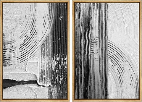 SIGNWIN Framed Canvas Print Wall Art Set Black White Industrial Paint Strokes Abstract Shapes Illustrations Modern Art Minimal Decorative Nordic for Living Room, Bedroom, Office - 16"x24"x2 Natural
