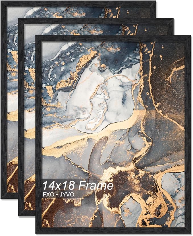 Engineered Wood 14x18 Picture Frame Set of 3, Black Frame for 14 x 18 Inch Picture Poster Photo, Light Weight 14 by 18 Frame with Wood-grain for Wall - 3 Pack/Black/14 x18