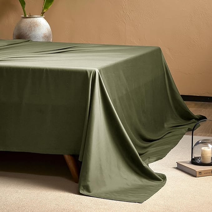 EVERLY Queen Sheets Set,Luxuriously 400 Thread Count Organic Viscose Derived from Bamboo Bed Sheet,Cooling Sheets for Queen Size 4 Piece Deep Pockets Bedding Sheets &Pillowcases-Olive Green