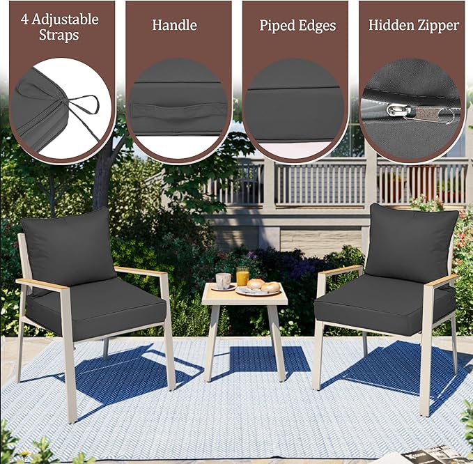 Outdoor Deep Seat Cushions for Patio Furniture Set of 2, Waterproof Outdoor Chair Cushions 22 x 22 x 4'' Patio Furniture Cushion with Fade Resistant Removable Cover, Handle & Straps, Dark Gray