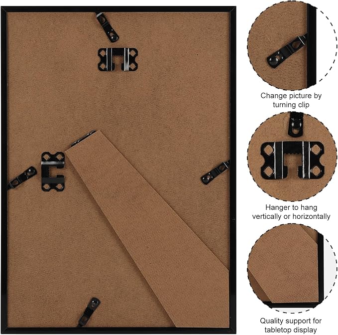 Giftgarden A4 Picture Frame Set of 4, Matted to 6x8 Picture with Mat, 8.3x11.7 Inch Photo Frames for Wall or Tabletop Display, Black