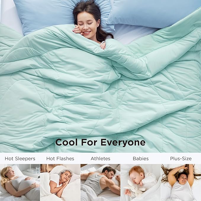 Bedsure Cooling Comforter King Size - Cooling Blankets for Hot Sleepers, Lightweight Comforter for Summer with Dual-Sided Cool Tech, Soft Breathable Cold Blanket for Sleeping, Green, 102x90 Inches