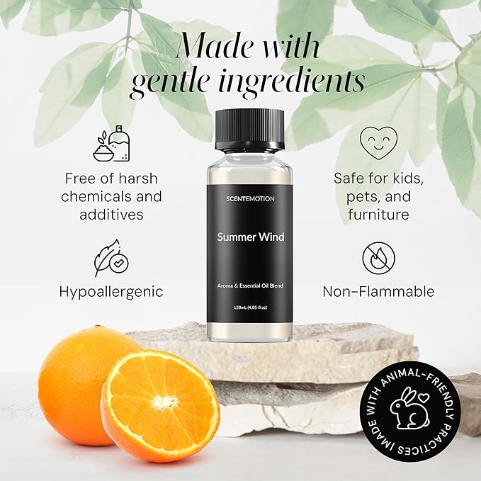 Summer Wind Essential Diffuser Oil – Opulent Resort-Style Aroma, Premium Home Luxury Scents |Orange, Lemon, & Green Tea| 4.05 fl oz, 120mL