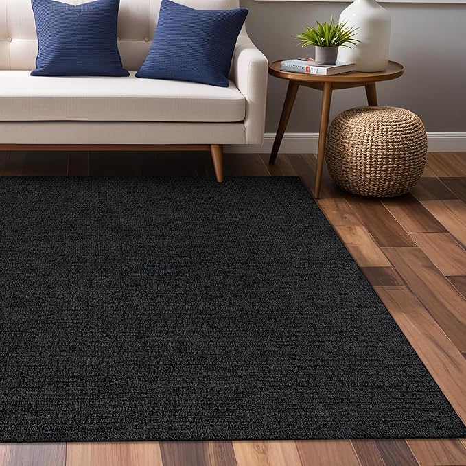 Easy Jute Rugs 4x6 Dark Gray Color Living Room Indoor Outdoor Area Rug for Farmhouse Patio and Kitchen Rug High Traffic Washable Easy to Clean Solid Boho Woven Design Outside Carpet (4 x 6)