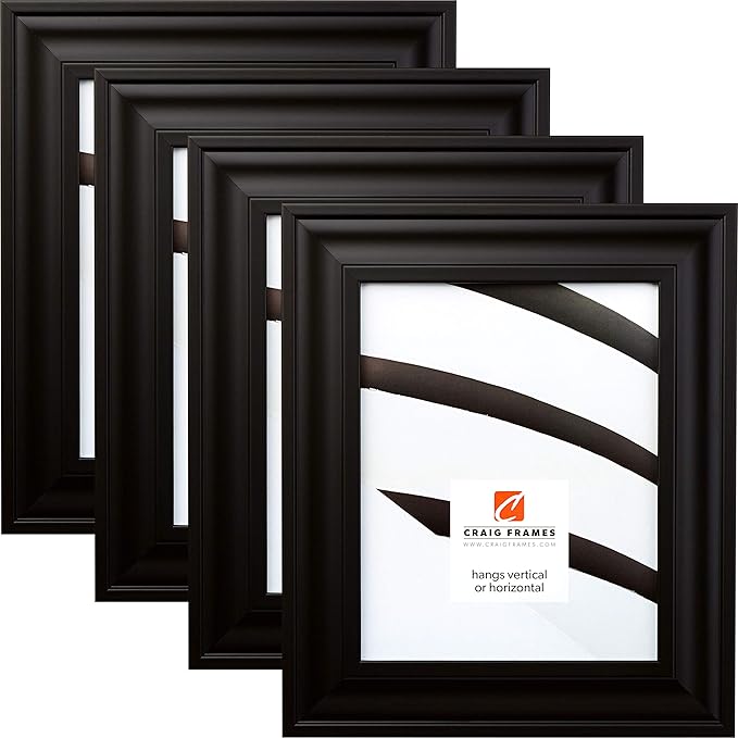 Craig Frames 76273 8 x 10 Inch Picture Frame, Contemporary Satin Black, Set of 4