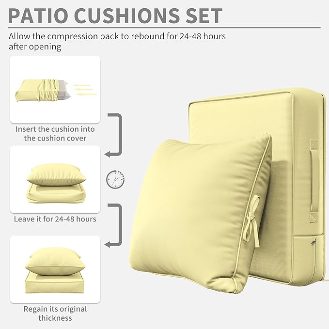 Premium Outdoor Seat Cushion Chair Cushions for Patio Furniture 19 L X 19 W X 4 H Waterproof & Fade Resistant Deep Seat and Backrest Cushion Set with Removable Covers for Chair, Sofa