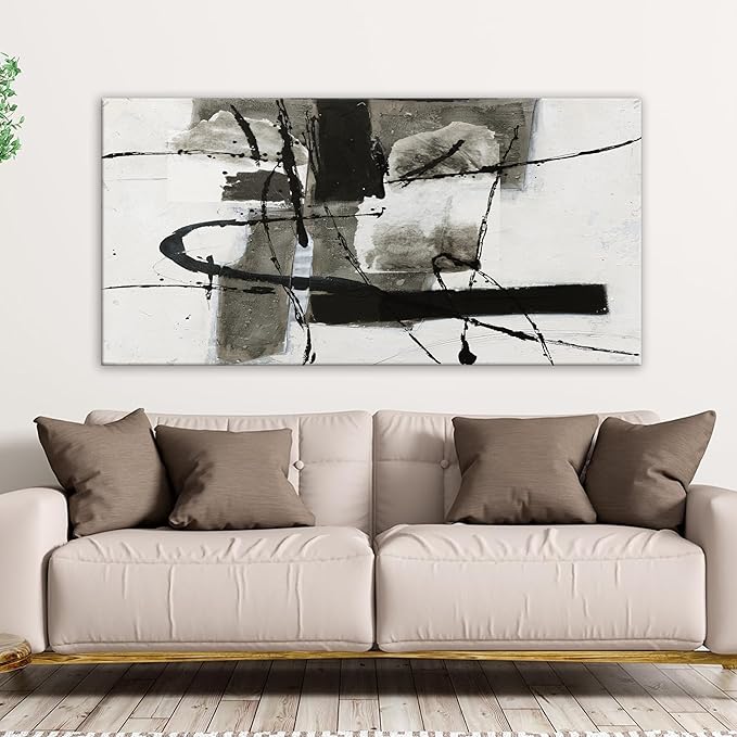 QSQ Abstract Wall Art Decor Canvas Wall Art For Living Room Modern Canvas Prints Painting For Wall Black And White Artwork For Home Hotel Decoration 24x48 Inch