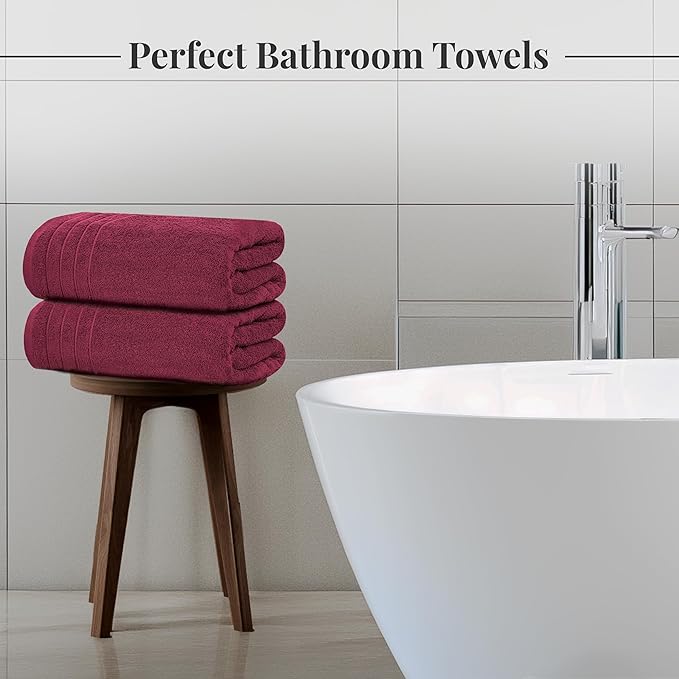 Tens Towels Pack of 4 Extra Large Bath Towels 30 x 60 Inches, 100% Cotton, Larger & Lighter Weight, Quicker to Dry, Super Soft and Absorbent, Perfect for Bathroom, Burgundy