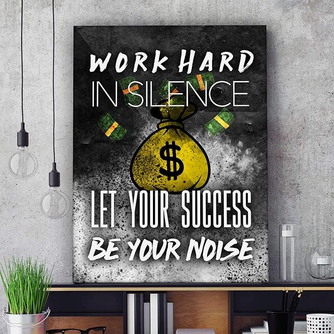 Motivational Wall Canvas Print Entrepreneur Work Hard Office Decor Modern Art Home Money Inspiration Success Motivation Inspire Entrepreneur (48" x 36")