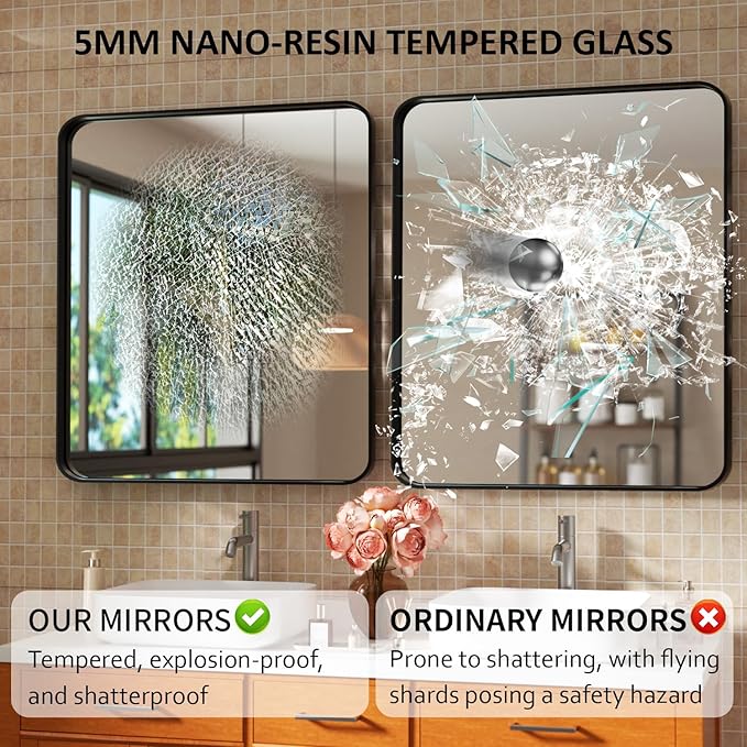 32×36 Bathroom Mirror for Vanity - Rustproof Framed Wall Mirror with Explosion-Proof Tempered-Glass & Rounded Corners for Over Sink, Bedroom, Entryway, Modern Matte Frame, Horizontal/Vertical