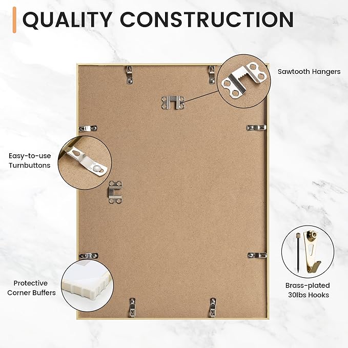 12x16 inch Metal Picture Frame - 12 x 16 Thin Aluminum Photo Frames with 9x12 Removable Mat - High Definition Plexiglass - Vertical and Horizontal Display - Wall Hook Hanging Hardware Included - Gold, Set of 1