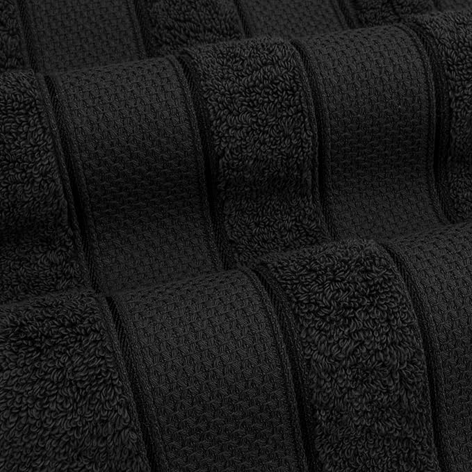 American Soft Linen Salem Turkish Bath Towel Set, 100% Cotton 600 GSM 6 Piece Towels for Bathroom, 2 Bath Towels 2 Hand Towels 2 Washcloths, Black