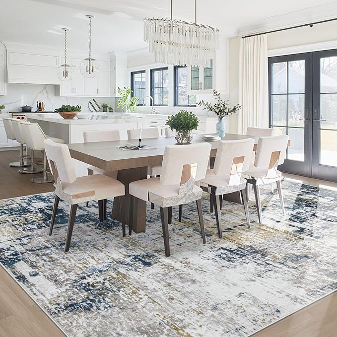 8x10 Area Rugs for Living Room: Washable Modern Abstract Rug Large Soft Non Slip Living Room Rug Indoor Low Pile Carpet for Bedroom Dining Room Home - Blue Grey Brown