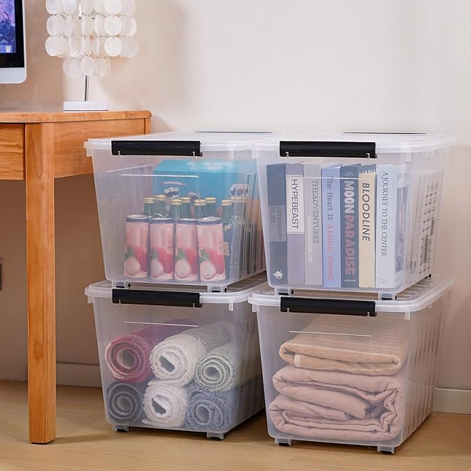 Citylife 82 QT Clear Plastic Storage Bins with Lids Stackable and Nestable Storage Boxes with Lids Large Plastic Storage Containers for Garage, Closet, Kitchen, 6 Packs