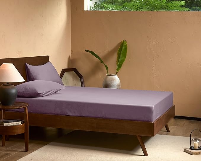 EVERLY Queen Sheets Set,Luxuriously 400 Thread Count Organic Viscose Derived from Bamboo Bed Sheet,Cooling Sheets for Queen Size 4 Piece Deep Pockets Bedding Sheets &Pillowcases-Purple