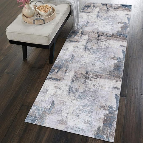 vivorug Runner Rug 2'x8' Machine Washable Non-Slip Runners for Hallways Kitchen Entryway Laundry Room Modern Abstract Carpet Hallway Runner Grey/Navy