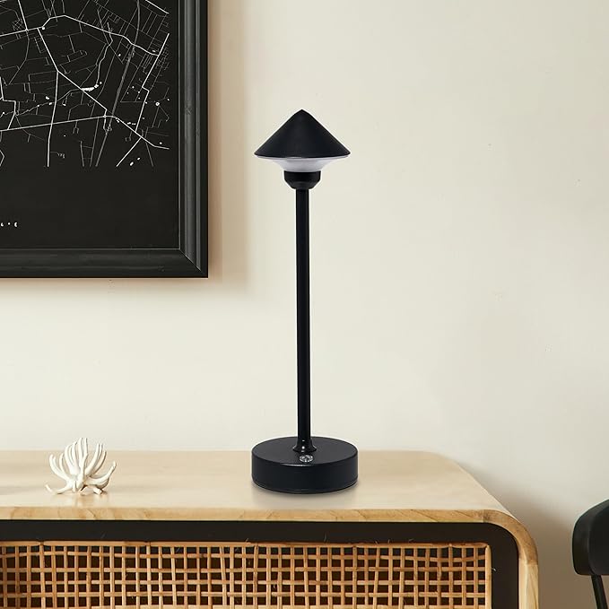 Camden Reed Table Lamp, Desk lamp, 3 Different Lighting Modes, Modern Minimal Design for Dinner/Coffee Table/Restaurant/Bedroom, Cone Black