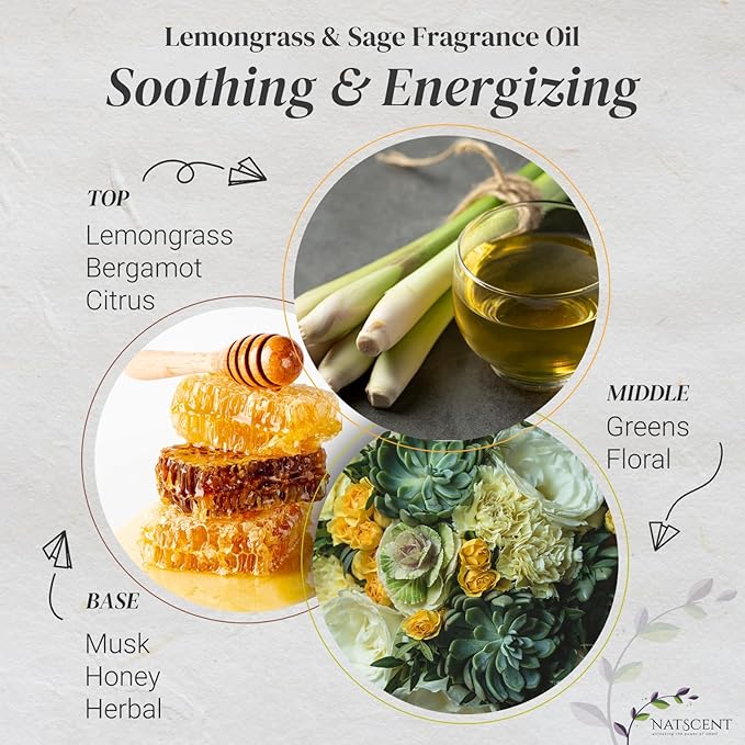 Lemongrass & Sage Essential Oils for Diffusers for Home, Nature-derived Essential Oil, Long-Lasting & Family-Friendly Diffuser Oils Scents, IFRA Certified, Cold Air & Ultrasonic - 16 oz