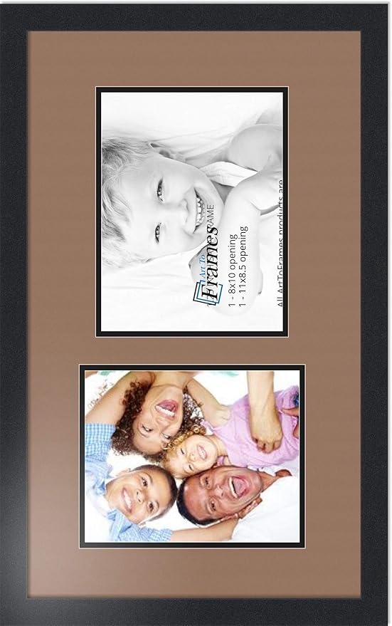 ArtToFrames Collage Photo Frame Double Mat with 1 - 8.5x11^ 8x10 Openings and Satin Black Frame
