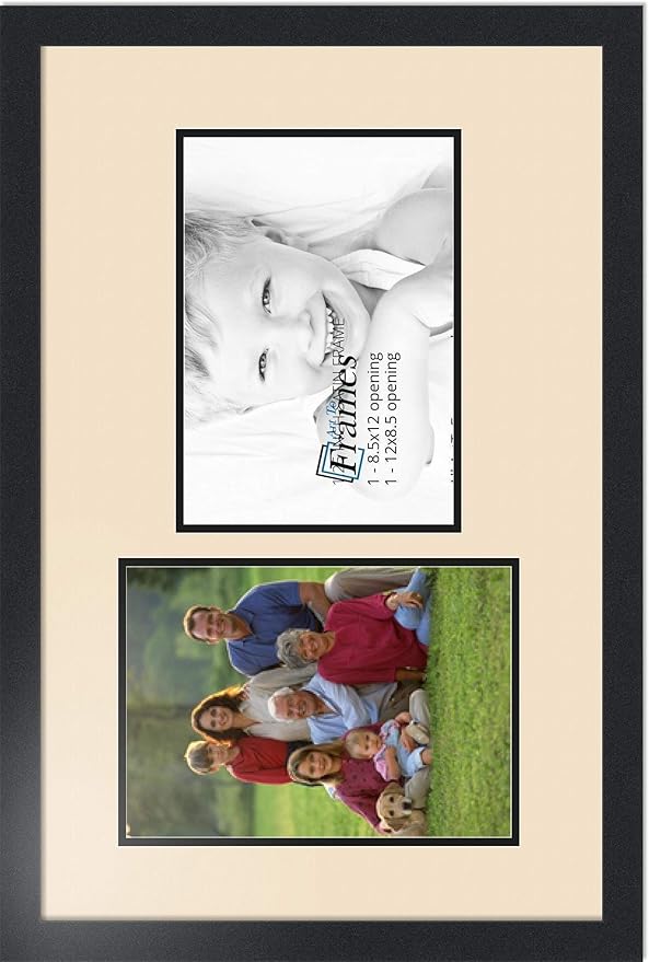 ArtToFrames Collage Photo Frame Double Mat with 2 - 8.5x12 Openings and Satin Black Frame
