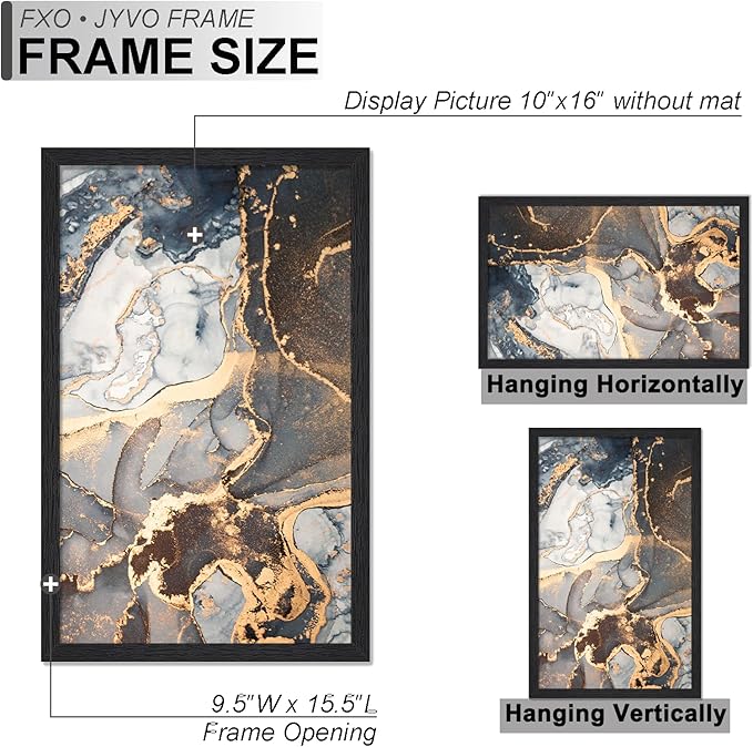 Engineered Wood 10x16 Picture Frame, Black Frame for 10 x 16 Inch Picture Poster Photo, Light Weight 10 by 16 Frame with Wood-grain for Wall - 1 Pack/Black/10 x16