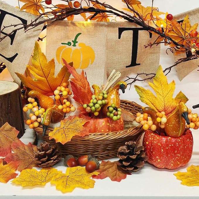 winemana Fall Decorations for Home - Set of 6 Artificial Pumpkin, Berry & Pine Cone Table Centerpiece for Office, Thanksgiving, Bathroom Kitchen Autumn Decor