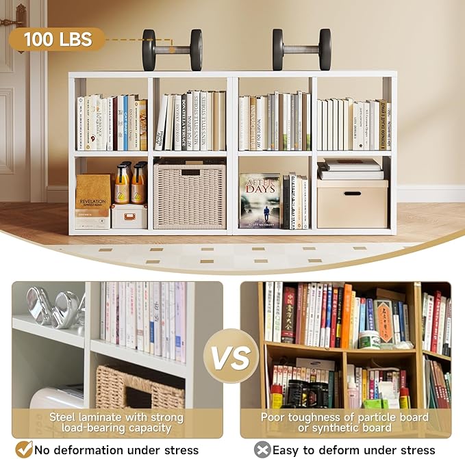 Heavy Duty Metal 4-Cube Storage Organizer, Modern Black Bookcase & Display Shelf, Multi-Functional for Home Office, Living Room as TV Stand, Cabinet, Space-Saving, Easy Assembly