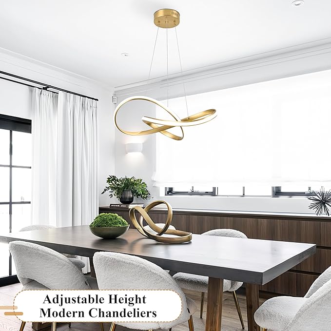 20" Gold Modern led Chandelier for Living Room,Irregular Ring Modern Pendant Lights Kitchen Island,Dimmable Remote Control H79 Adjustable led Pendant Light for Bedroom Dining Room Entryway