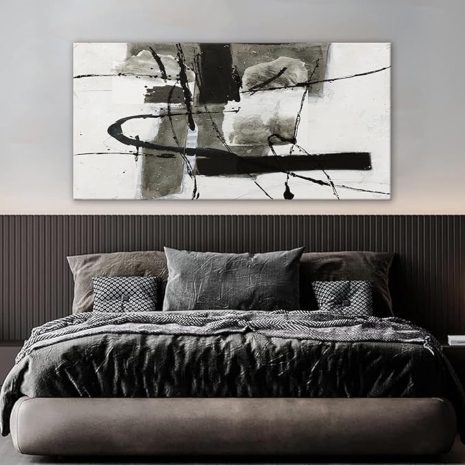 QSQ Abstract Wall Art Decor Canvas Wall Art For Living Room Modern Canvas Prints Painting For Wall Black And White Artwork For Home Hotel Decoration 24x48 Inch