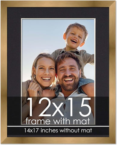 12x15 Frame with Mat - Bronze 14x17 Frame Wood Made to Display Print or Poster Measuring 12 x 15 Inches with Black Photo Mat
