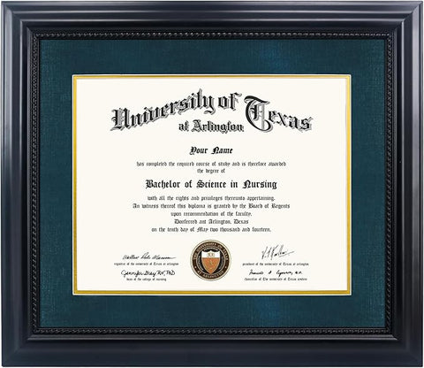 11x14 Diploma Degree Frame with Navy Mat or Display 15x18 Certificates without Mat,Solid Wood,Black Finish with Intricate Black Rope Detail,UV Protection Acrylic