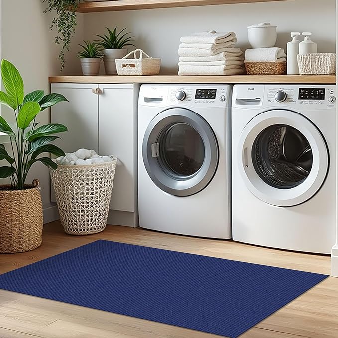 IOHOUZE Washable Runner Rug 2x5 Non Slip Runners for Hallways Entryway Runner Indoor, Kitchen Throw Rug Woven Cotton Floor Carpet for Hall Entrance Bedroom, Royal Blue/Navy
