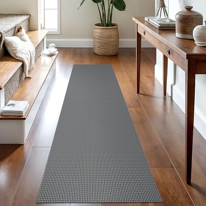 IOHOUZE Washable Runner Rug 2x8 Non Slip Rubber Backed Hallway Runner Entryway Runner Indoor, Kitchen Rugs Woven Cotton Floor Carpet for Kitchen Hall Entrance Bedroom, Dark Grey
