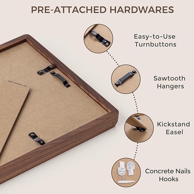 12x12 Picture Frame, USA-Sourced Natural Walnut Wood Photo Frame with Tempered Glass, Handcrafted Rounded Corner 12 x 12 Wooden Frame Matted to 8.5x11 Photos, Horizontal or Vertical Wall Mounting
