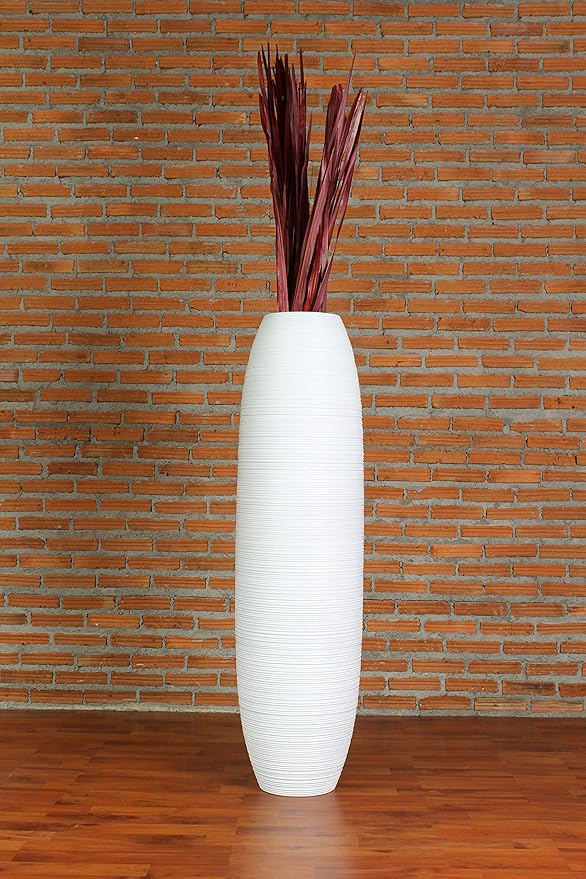 Leewadee Large White Home Decor Floor Vase – Wooden 43 inches Tall Farmhouse Decor Flower Holder for Fake Plant and Pampas Grass